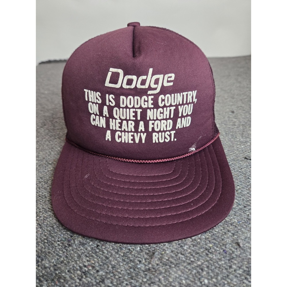 Vintage 80s Dodge snapback Trucker Hat Quiet Night Hear Ford Chevy Rust Maroon